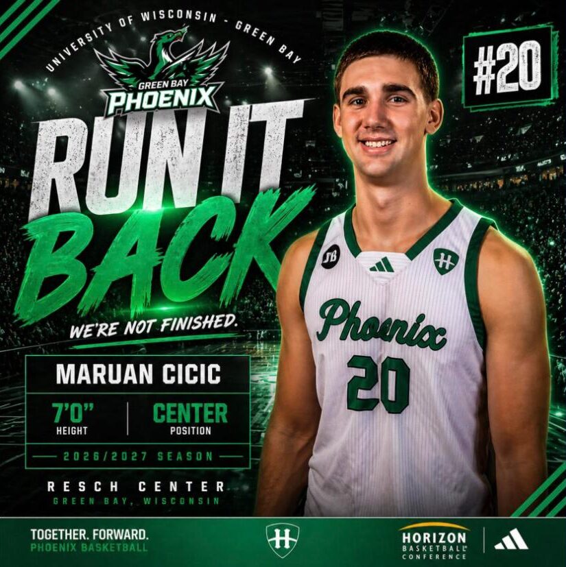Maruan Čičić in a Green Bay Phoenix jersey, Run It Back graphic