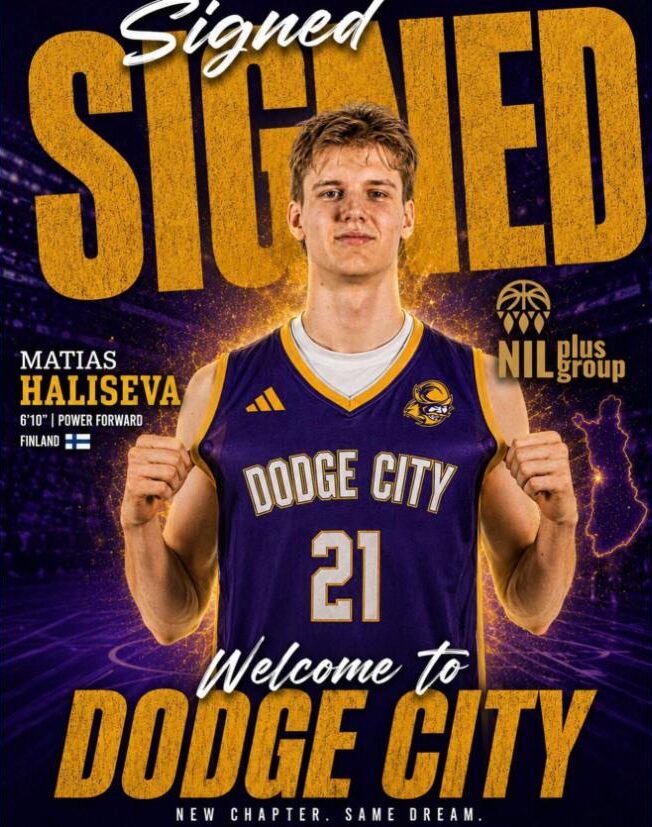 Matias Haliseva in a Dodge City jersey, signed graphic
