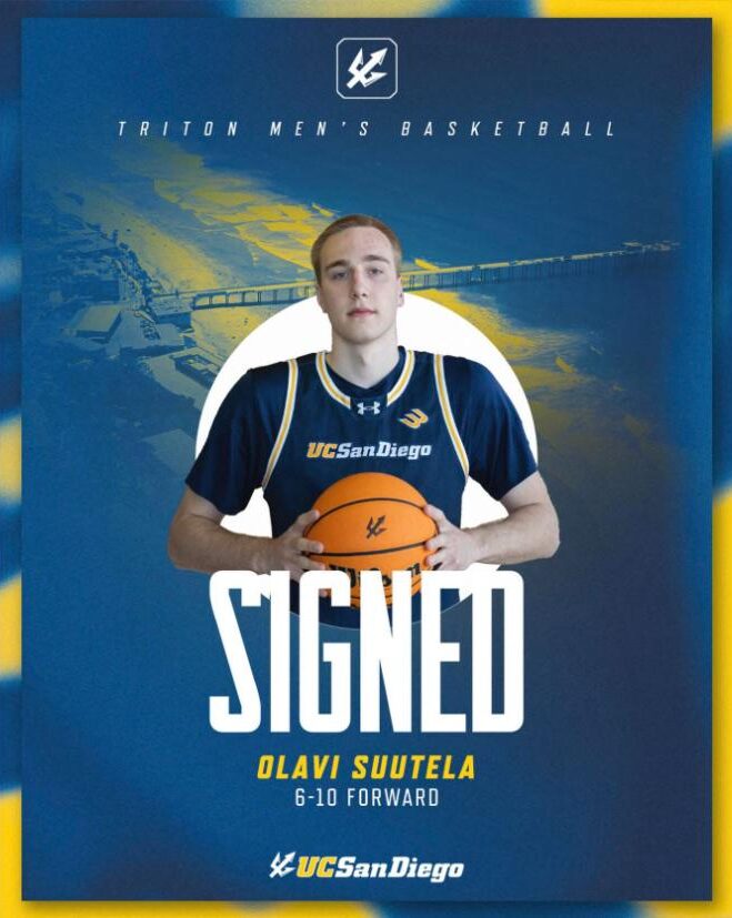 Olavi Suutela in a UC San Diego jersey, signed graphic