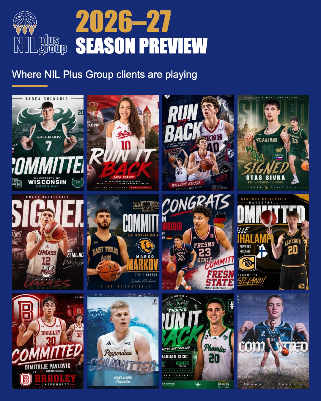 2026–27 Season Preview: NIL Plus Group clients and their college teams