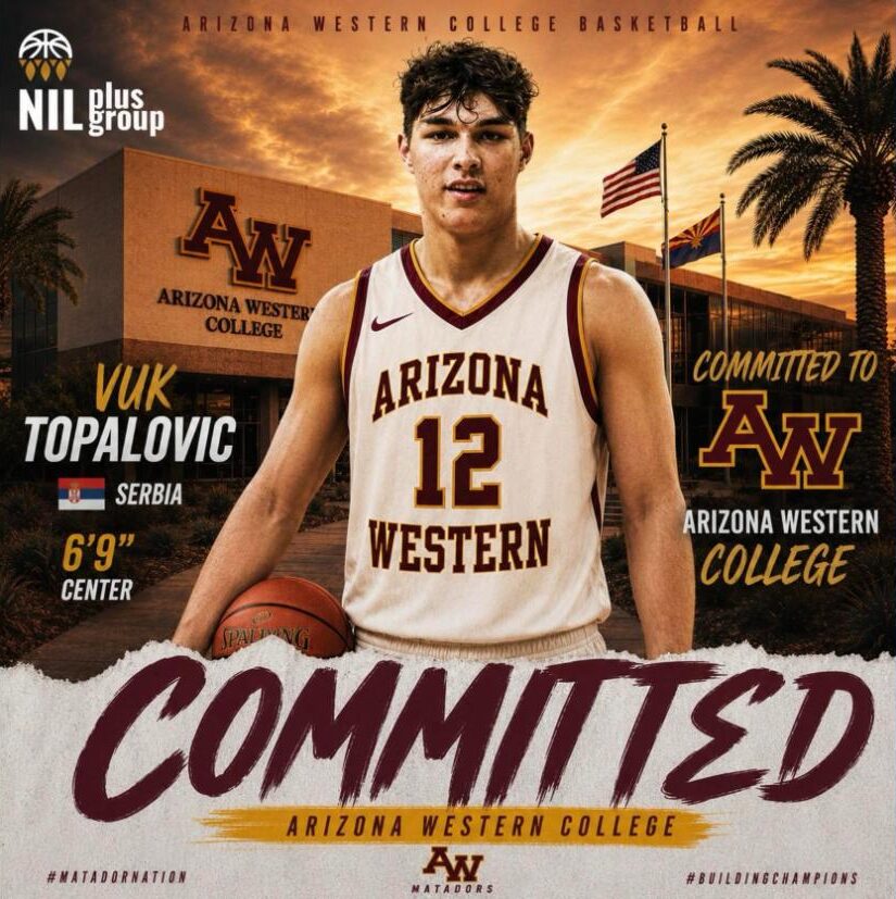 Vuk Topalović, 6’9” center from Serbia, Arizona Western College commitment graphic